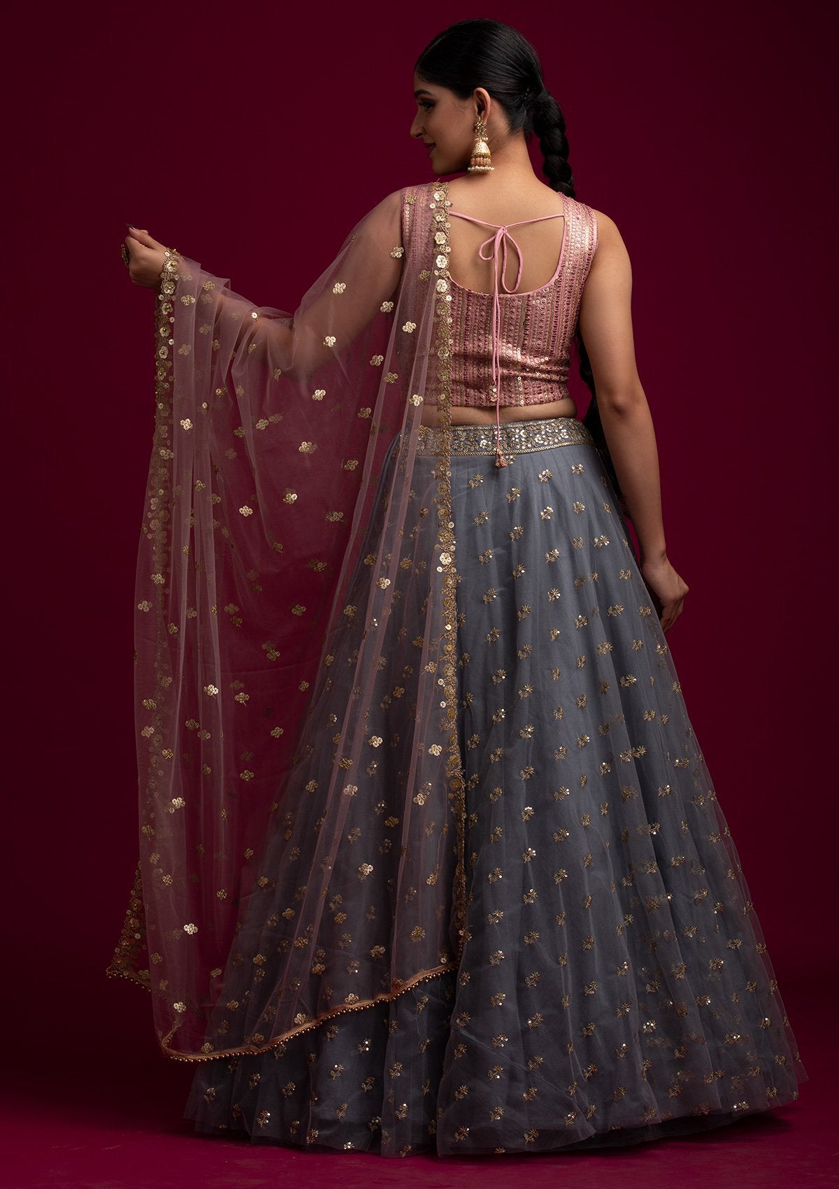Lavender Sequins Net Designer Dupatta - koskii