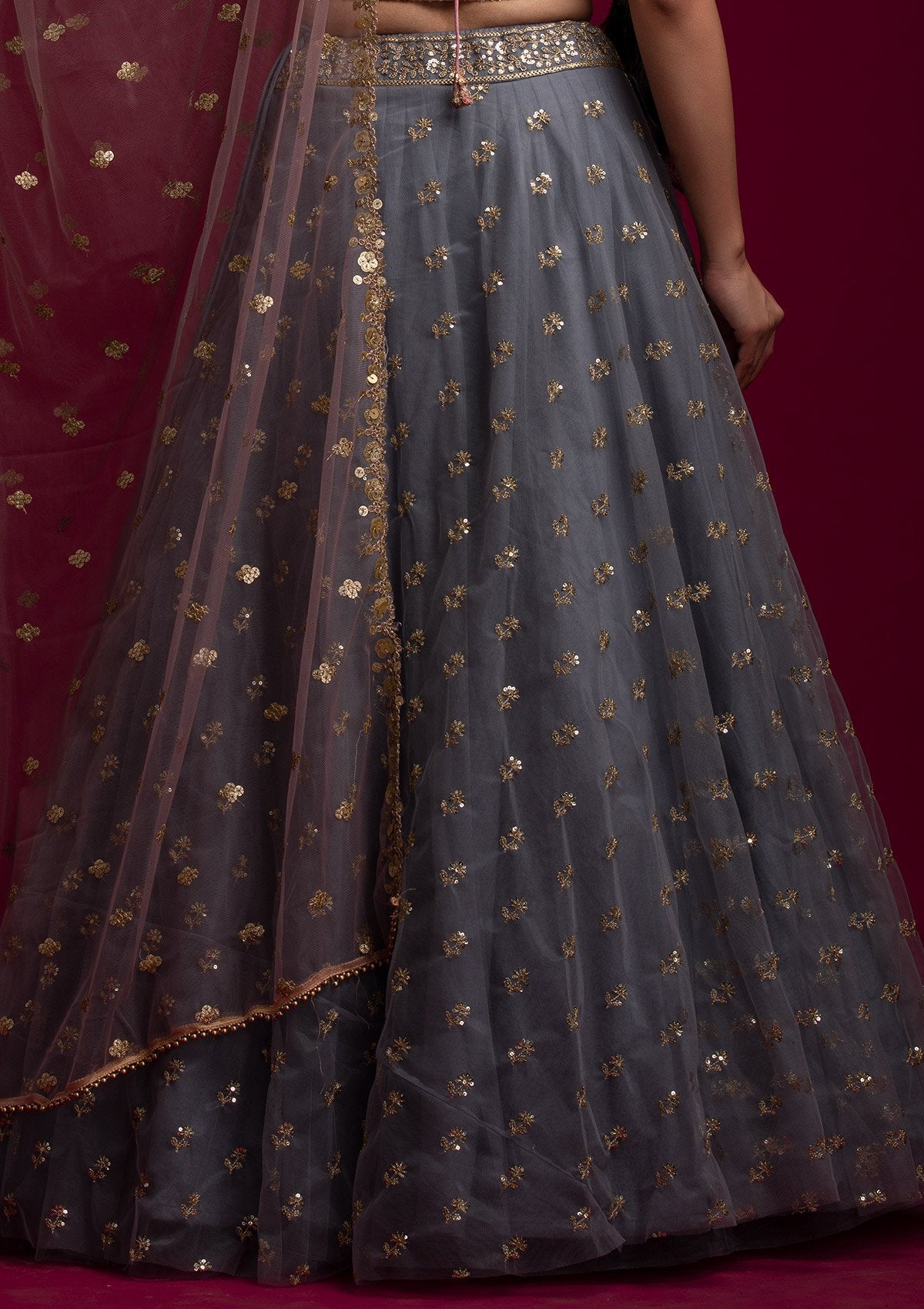 Lavender Sequins Net Designer Dupatta - koskii
