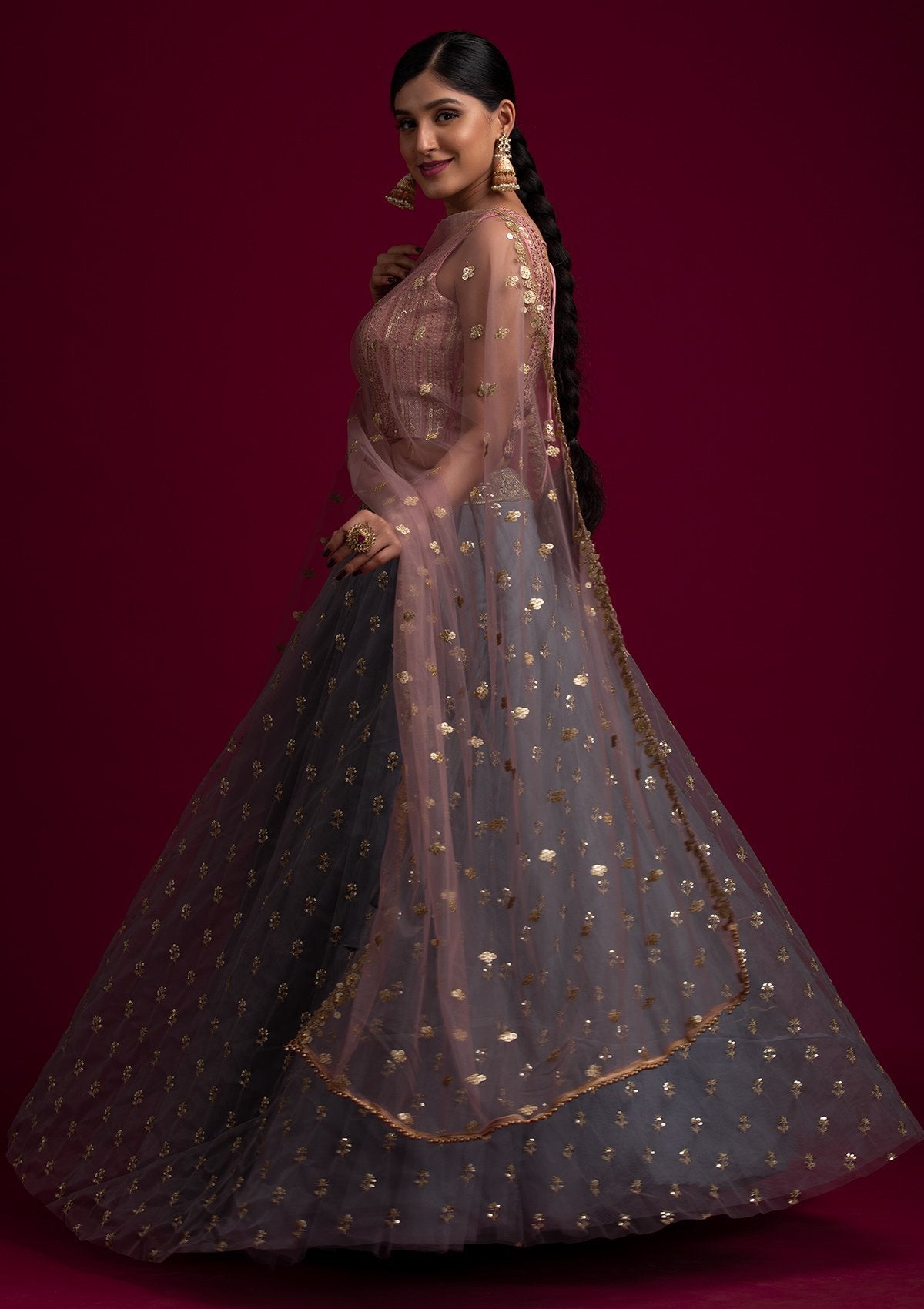 Lavender Sequins Net Designer Dupatta - koskii