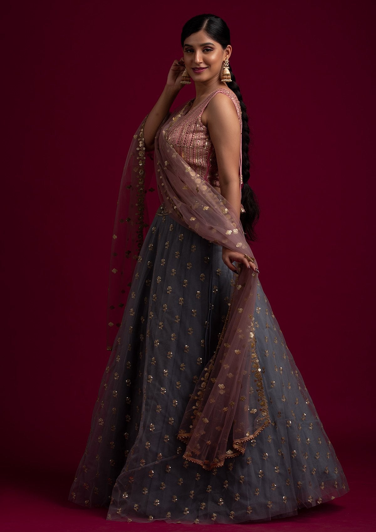 Lavender Sequins Net Designer Dupatta - koskii