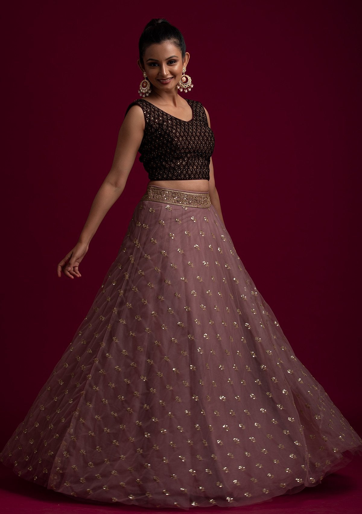 Lavender Sequins Net Designer Skirt - koskii