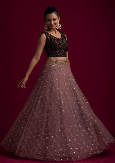 Lavender Sequins Net Designer Skirt - koskii