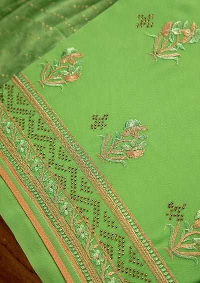 Leaf Green Swarovski Georgette Designer Unstitched Salwar Suit - koskii