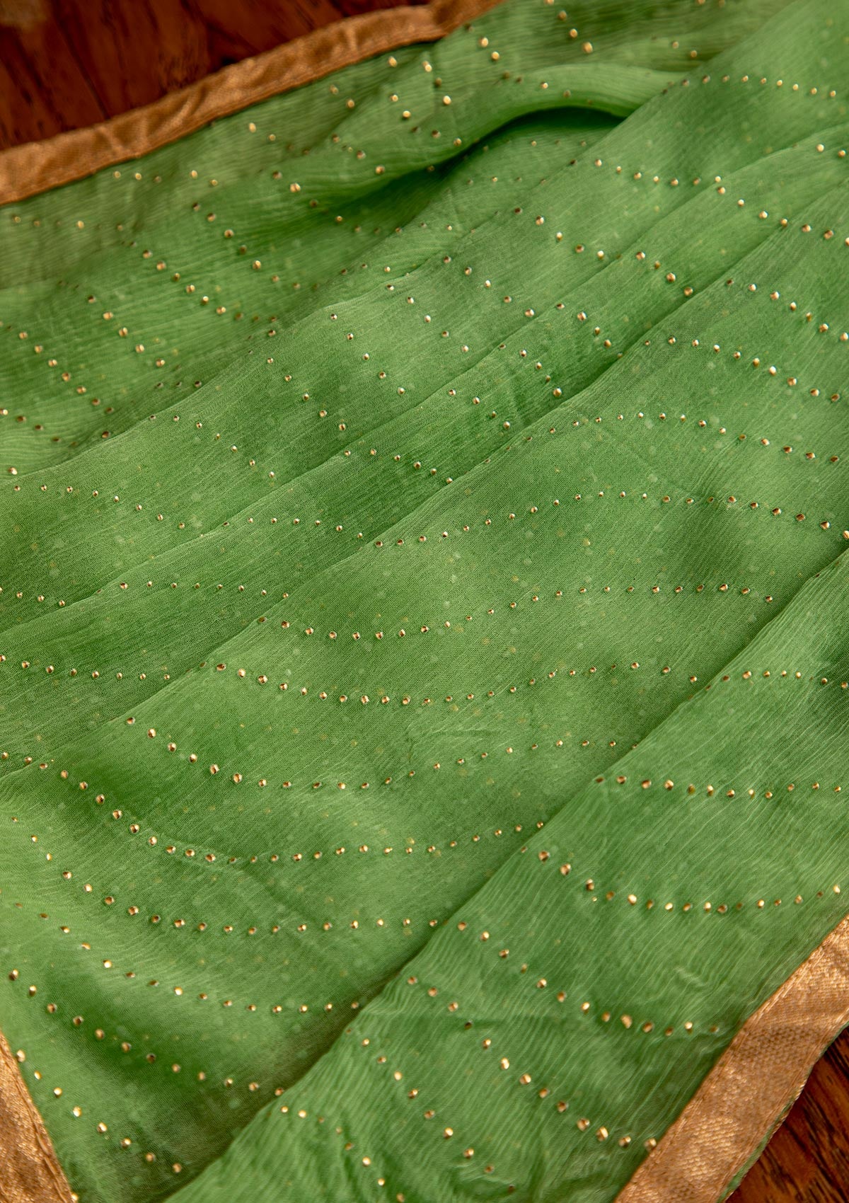 Leaf Green Swarovski Georgette Designer Unstitched Salwar Suit - koskii