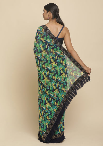 Leaf Green Swarovski  Georgette Designer Saree - koskii