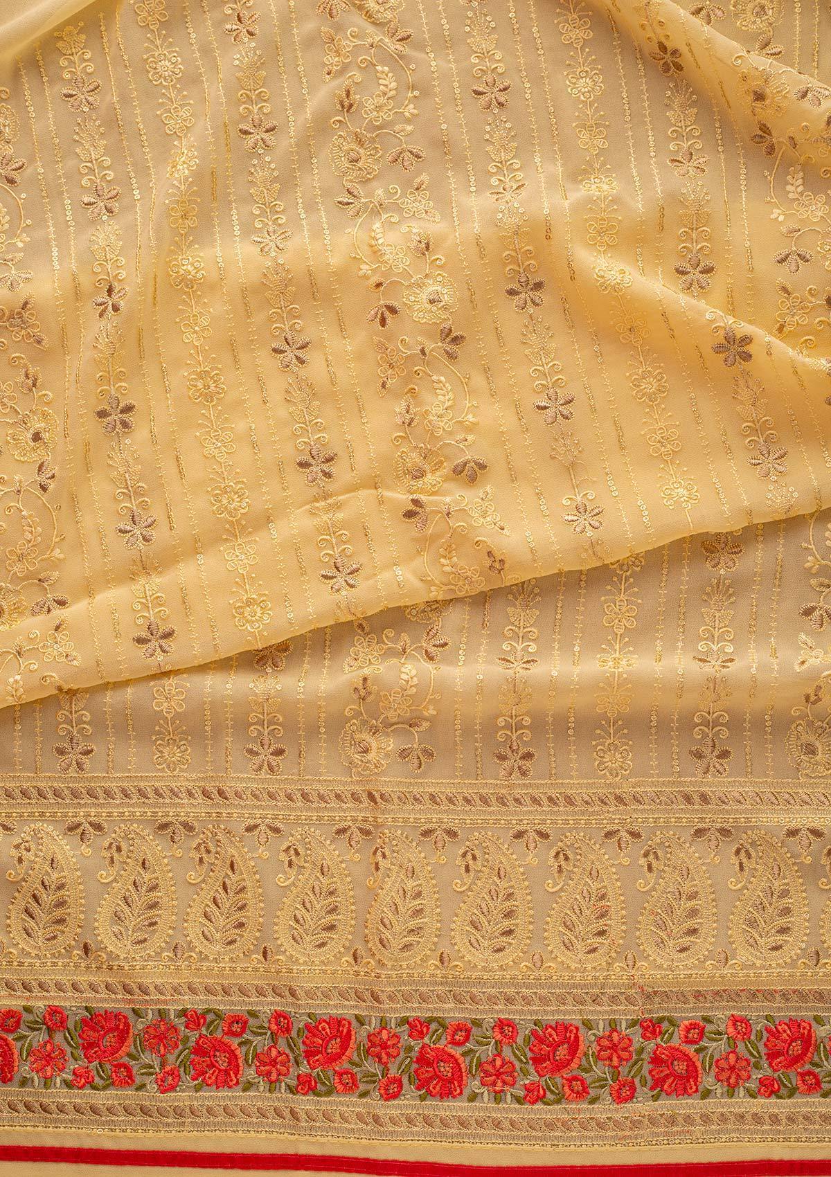 Lemon Yellow Chikankari Georgette Designer Unstitched Salwar Suit - koskii