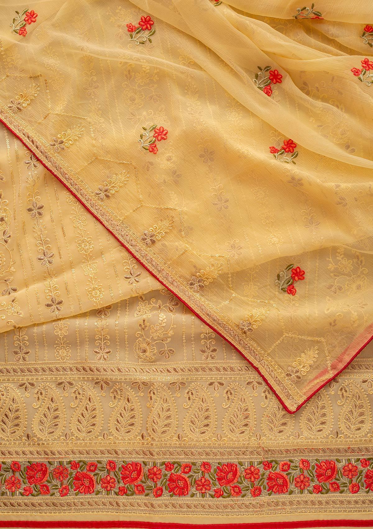 Lemon Yellow Chikankari Georgette Designer Unstitched Salwar Suit - koskii