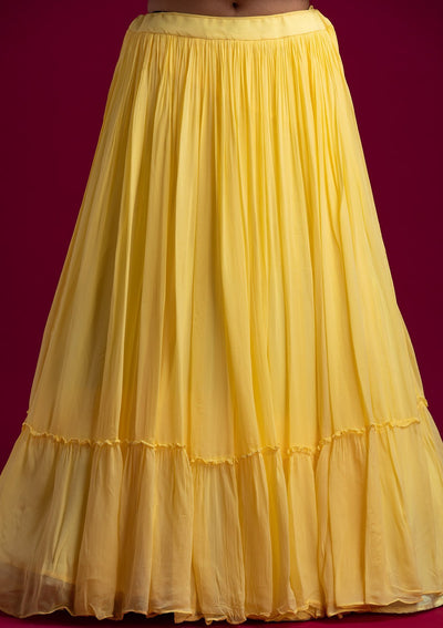 Lemon Yellow Mirrorwork Georgette Designer Lehenga - koskii