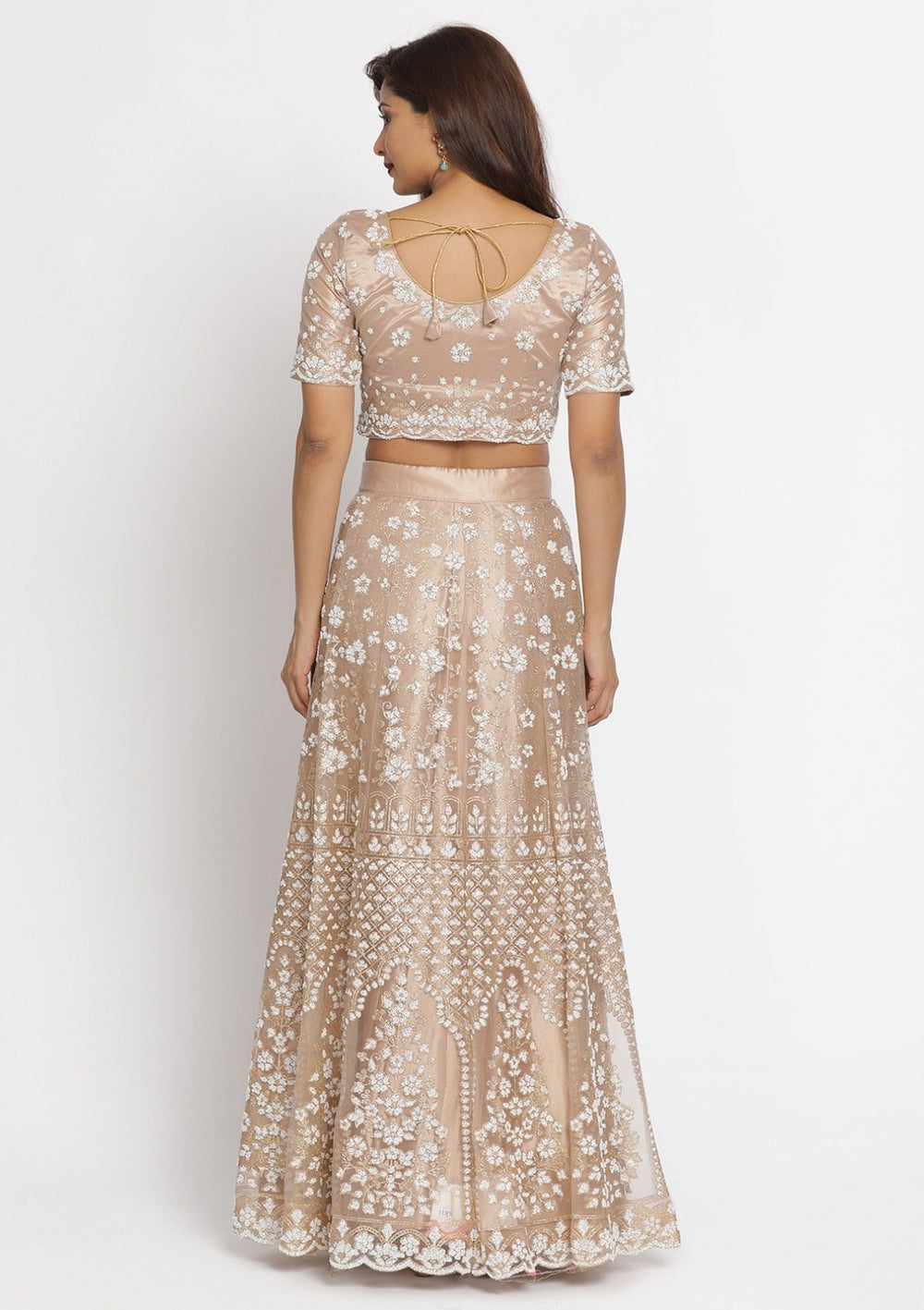 Light Brown Cutdana Net Designer Semi-Stitched Lehenga - koskii