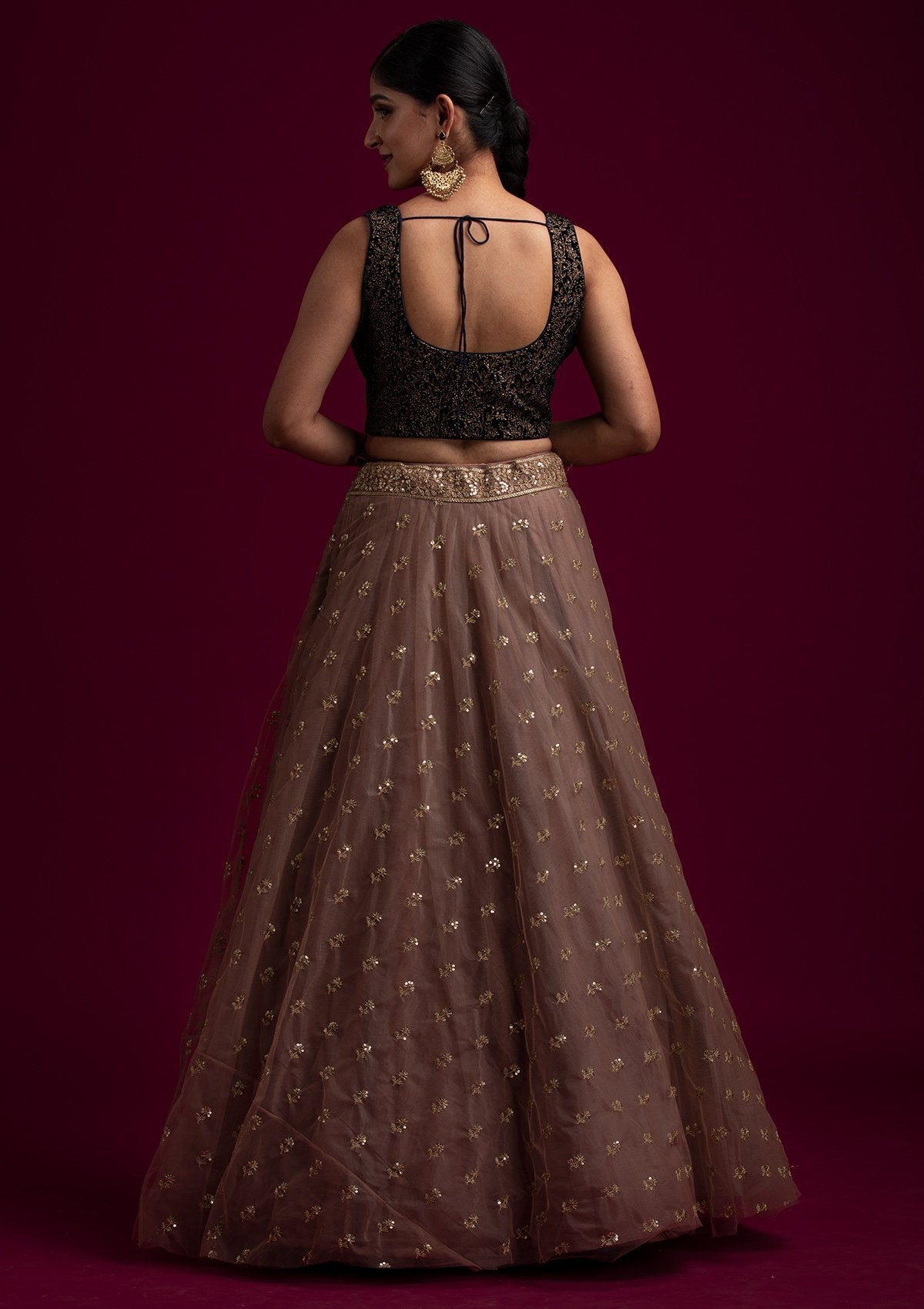Light Brown Sequins Net Designer Skirt - koskii