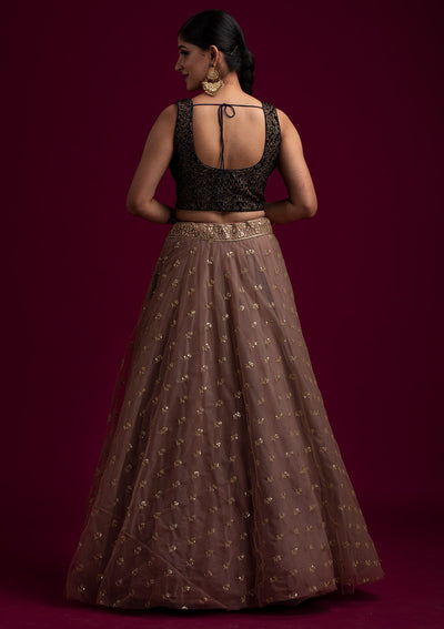 Light Brown Sequins Net Designer Skirt - koskii