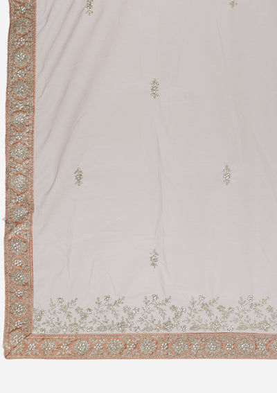 Light Brown Silver Stonework Net Designer Semi-Stitched Lehenga - koskii