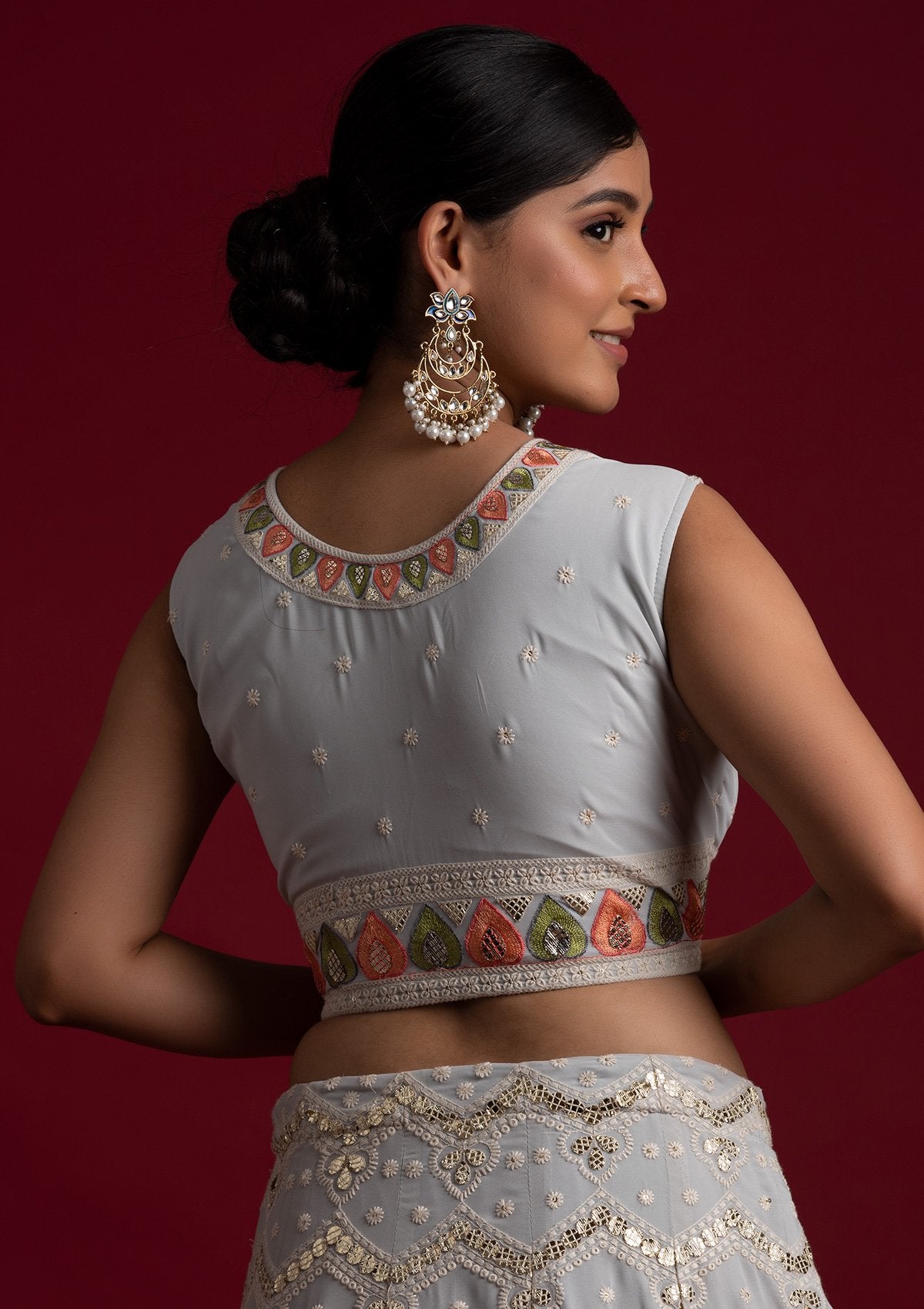 Light Grey Gotapatti Georgette Designer Lehenga - koskii