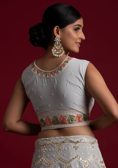 Light Grey Gotapatti Georgette Designer Lehenga - koskii