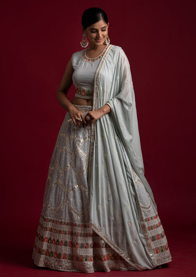 Light Grey Gotapatti Georgette Designer Lehenga - koskii