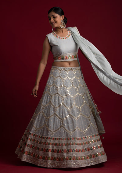 Light Grey Gotapatti Georgette Designer Lehenga - koskii