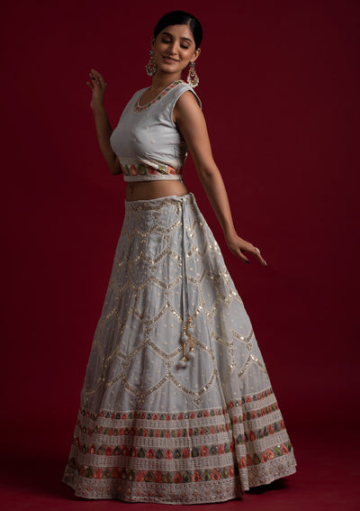 Light Grey Gotapatti Georgette Designer Lehenga - koskii