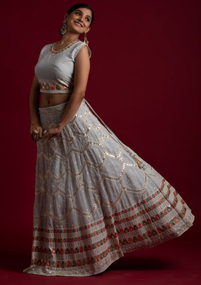 Light Grey Gotapatti Georgette Designer Lehenga - koskii