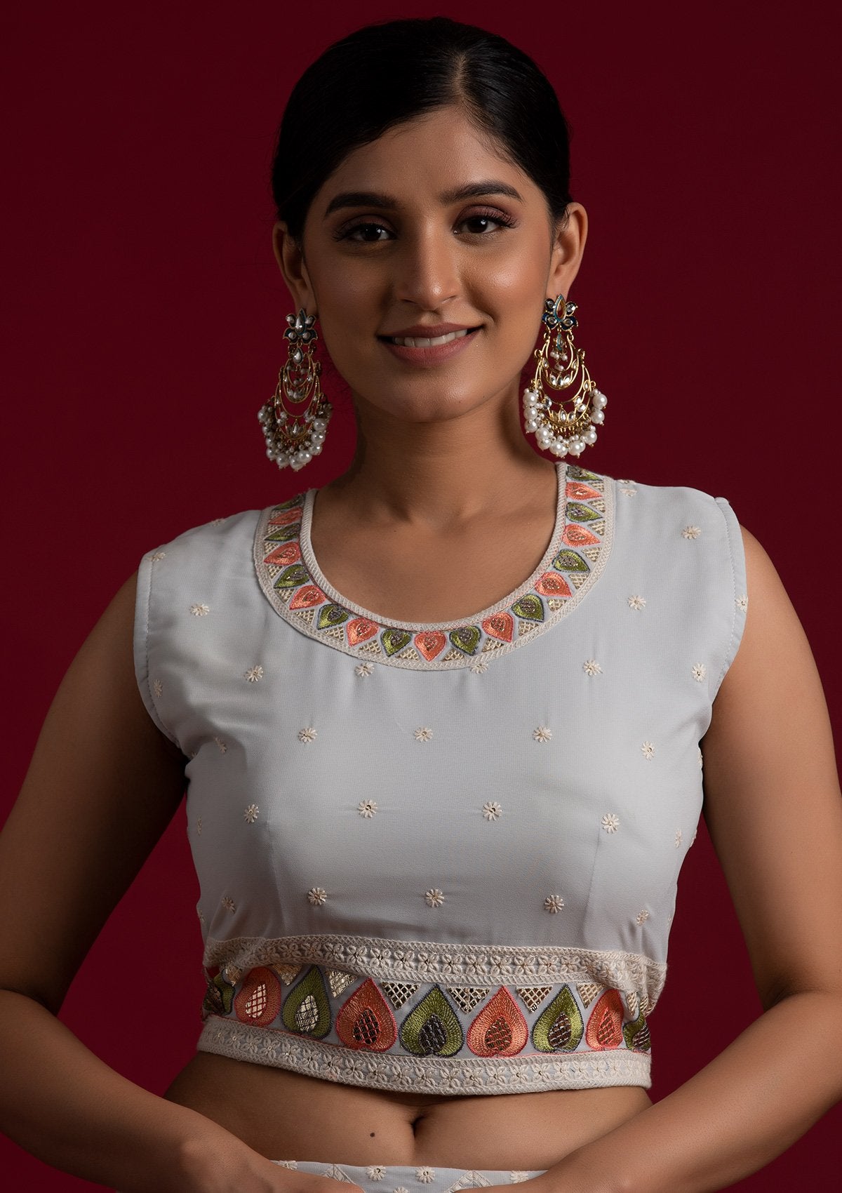 Light Grey Gotapatti Georgette Designer Lehenga - koskii