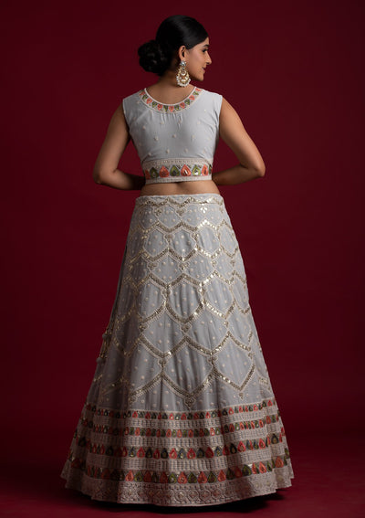 Light Grey Gotapatti Georgette Designer Lehenga - koskii