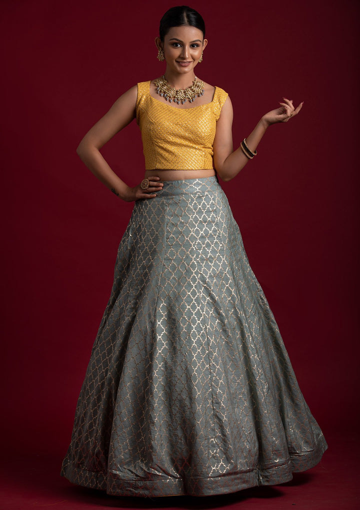 Light Grey Sequins Art Silk Designer Lehenga - koskii