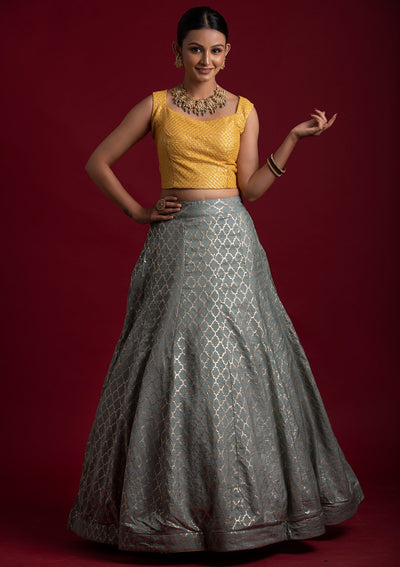 Light Grey Sequins Art Silk Designer Lehenga - koskii