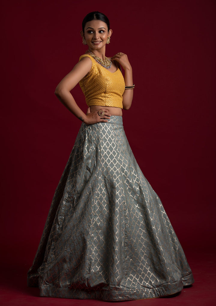 Light Grey Sequins Art Silk Designer Lehenga - koskii