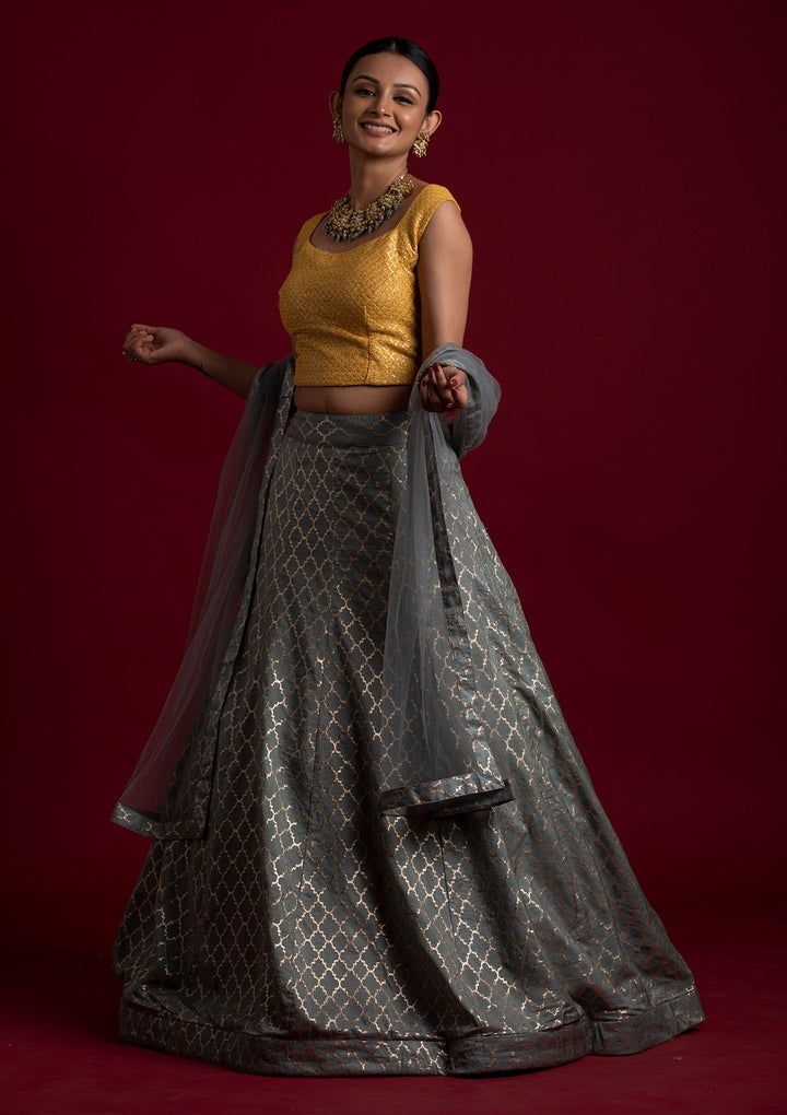Light Grey Sequins Art Silk Designer Lehenga - koskii