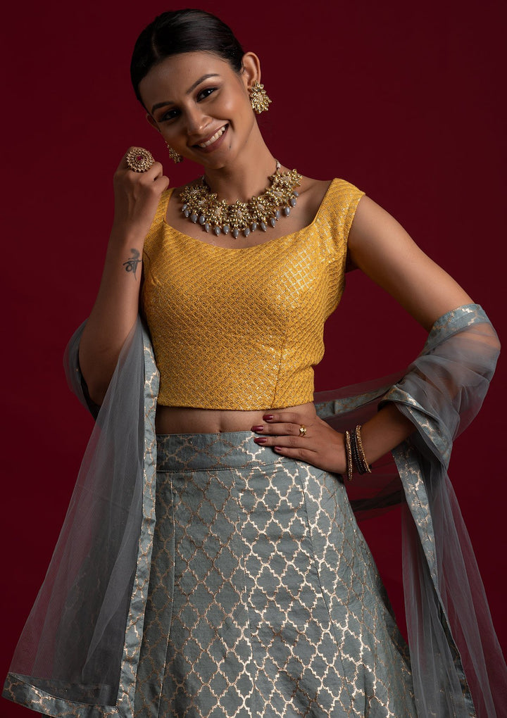 Light Grey Sequins Art Silk Designer Lehenga - koskii