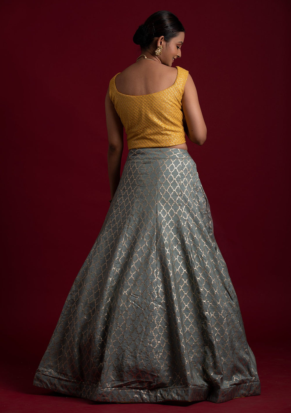 Light Grey Sequins Art Silk Designer Lehenga - koskii
