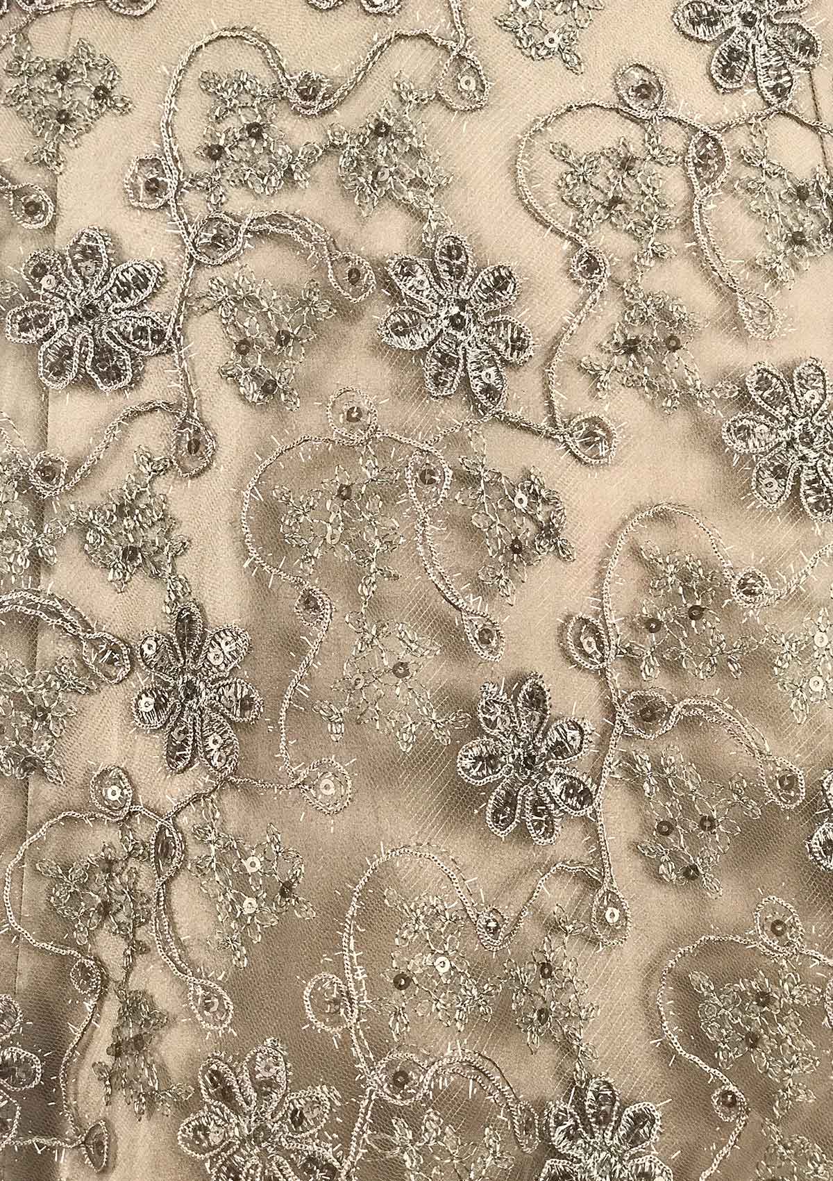 Light Grey Stonework Net Designer Gown - koskii