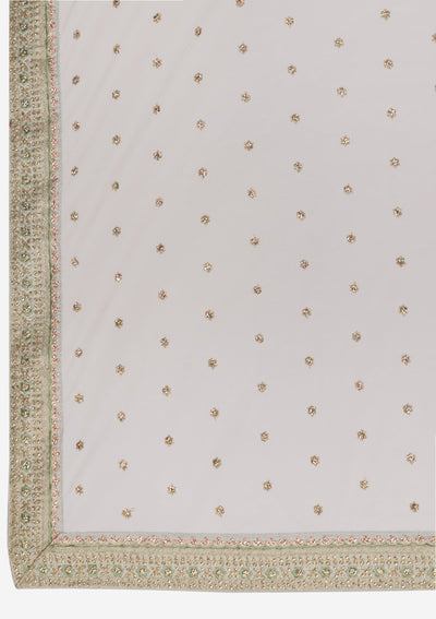 Light Grey Threadwork Raw Silk Designer Semi-Stitched Lehenga - koskii