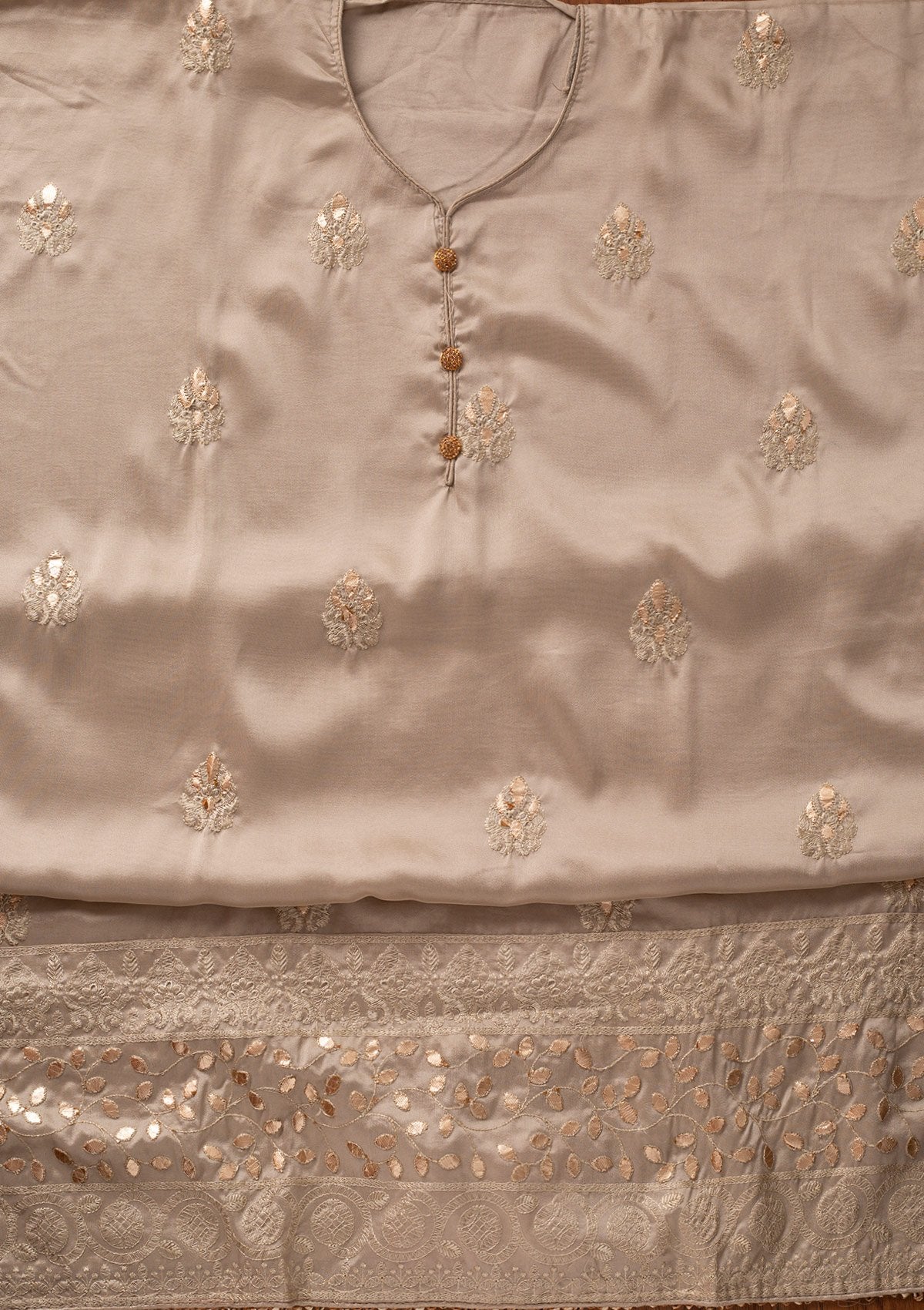 Light Grey Threadwork Semi Crepe Designer Unstitched Salwar Suit - koskii