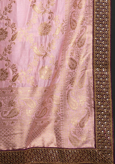 Magenta Pink Sequins Banarasi Designer Semi-Stitched Lehenga - koskii