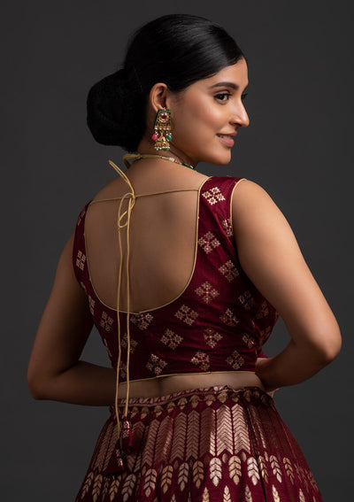 Maroon Gotapatti Banarasi Designer Semi-Stitched Lehenga - koskii