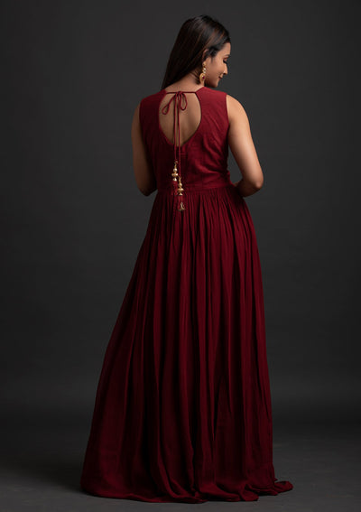 Maroon Mirrorwork Georgette Designer Gown - koskii