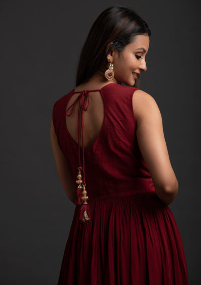 Maroon Mirrorwork Georgette Designer Gown - koskii