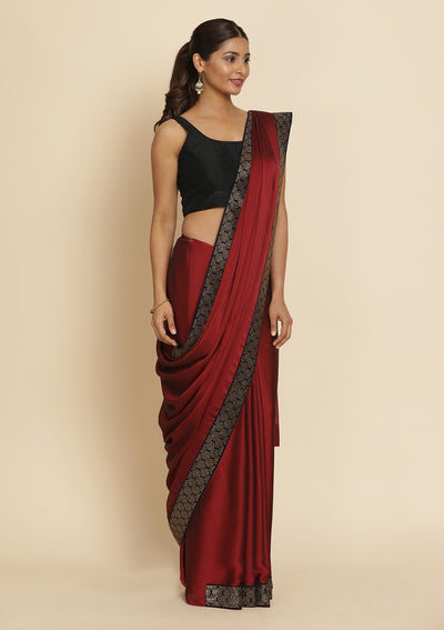 Maroon Swarovski Semi Crepe Designer Saree - koskii