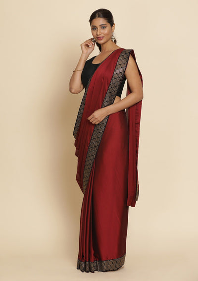 Maroon Swarovski Semi Crepe Designer Saree - koskii