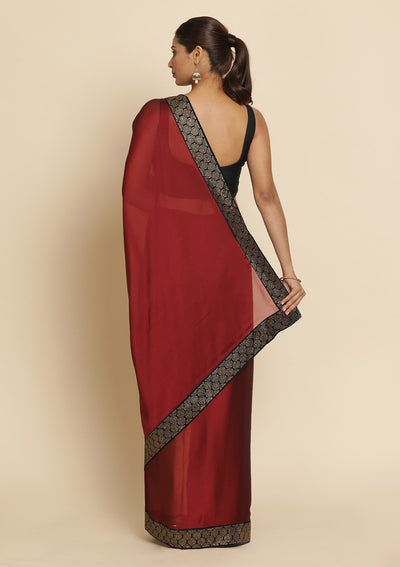 Maroon Swarovski Semi Crepe Designer Saree - koskii