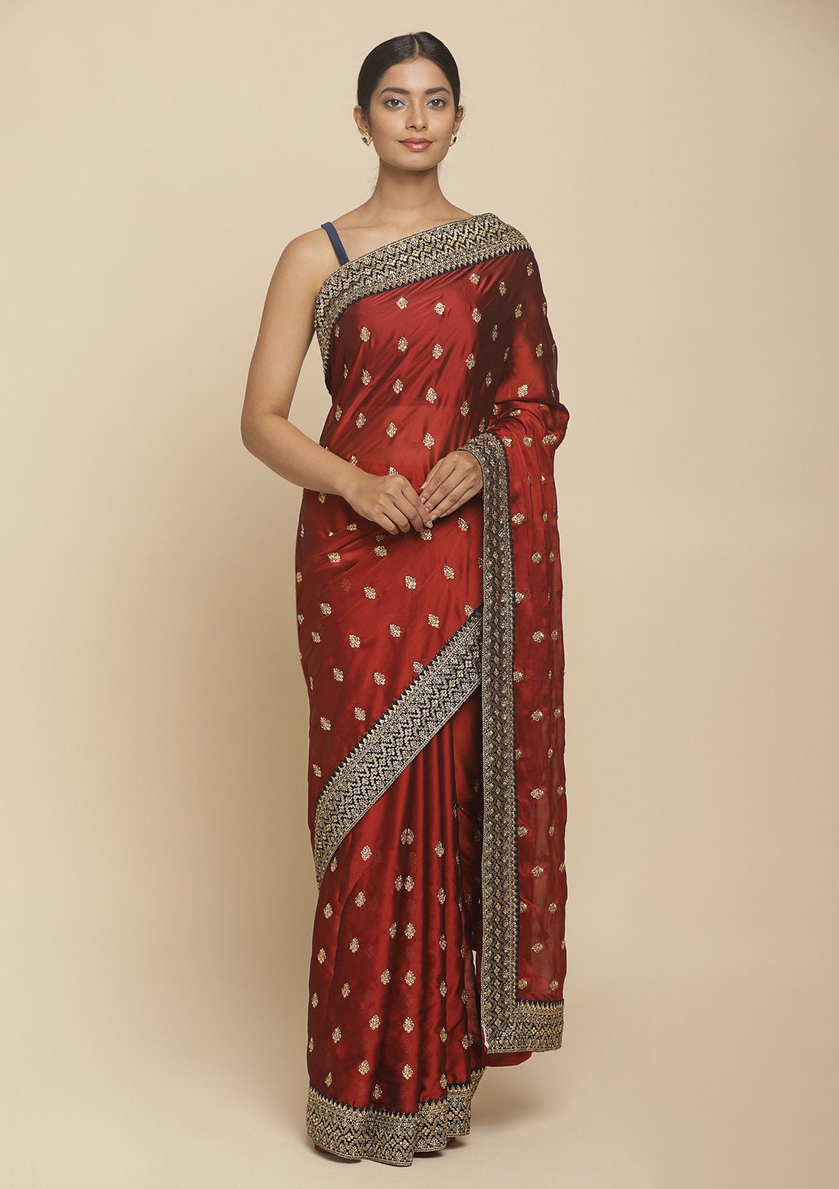 Maroon Zariwork  Art Silk Designer Saree - koskii