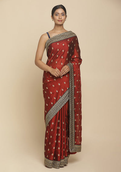 Maroon Zariwork  Art Silk Designer Saree - koskii