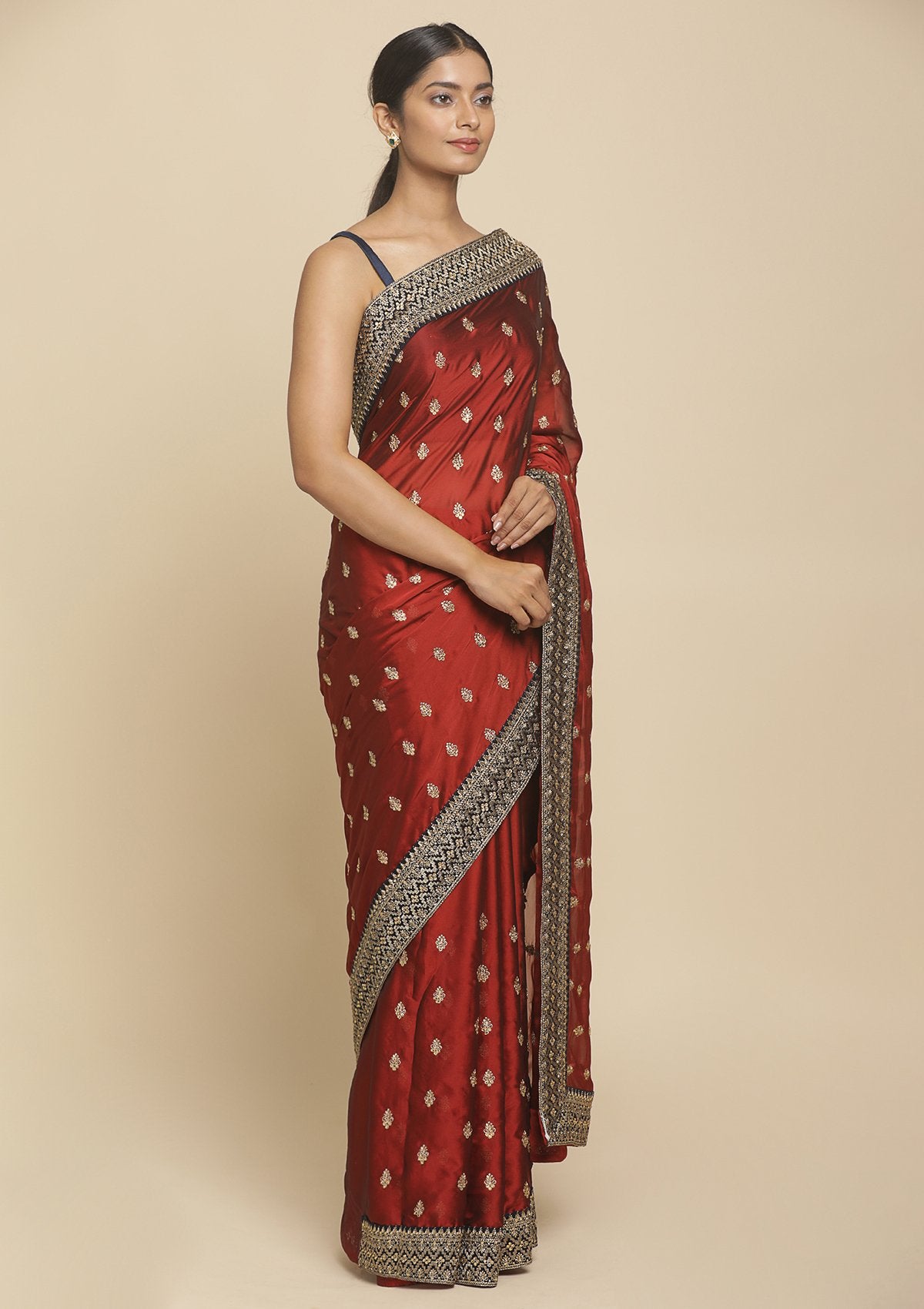 Maroon Zariwork  Art Silk Designer Saree - koskii