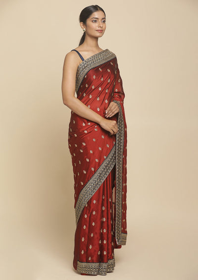 Maroon Zariwork  Art Silk Designer Saree - koskii