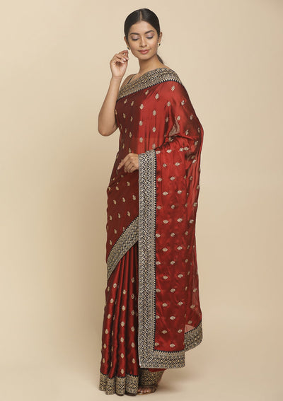 Maroon Zariwork  Art Silk Designer Saree - koskii