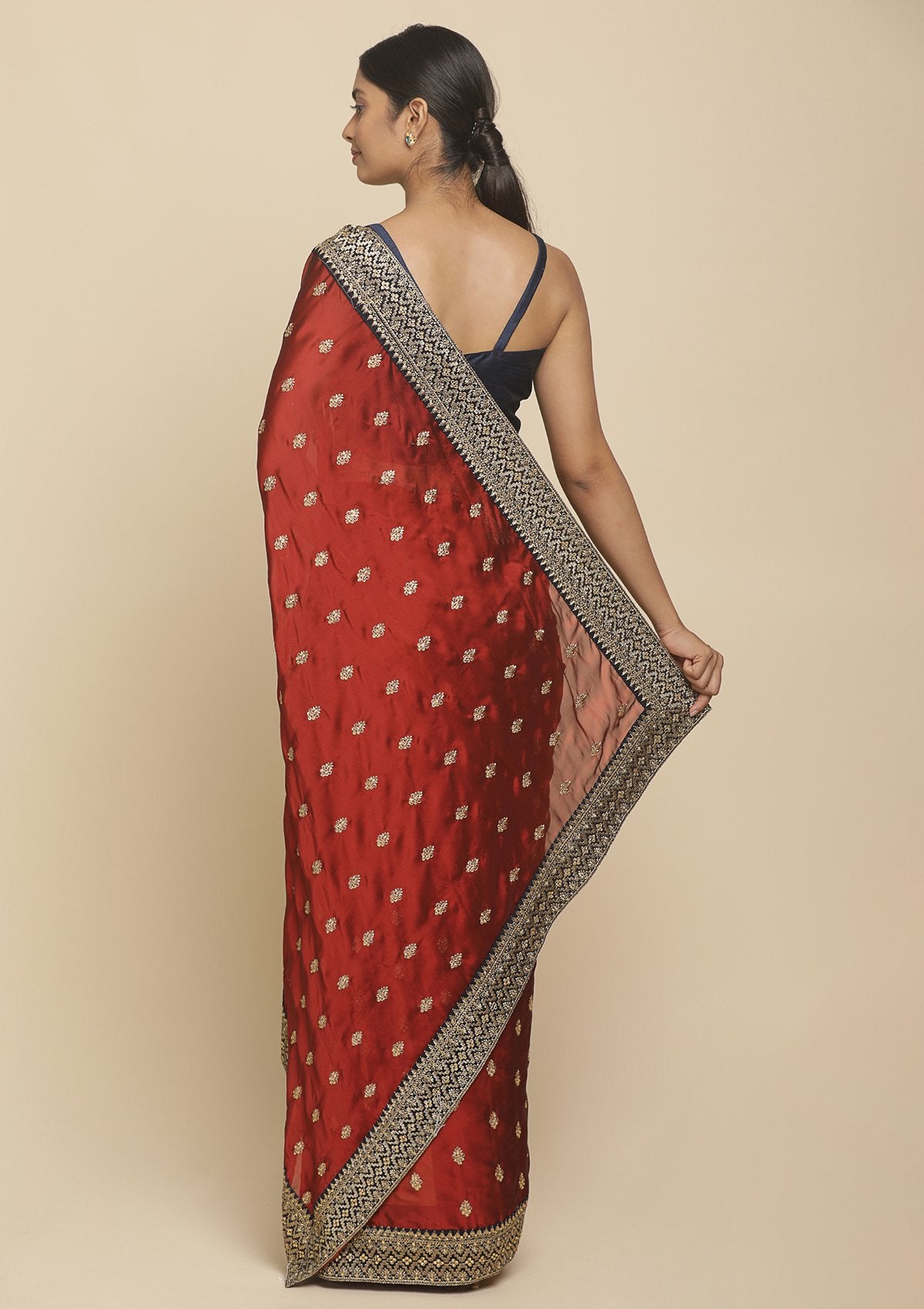 Maroon Zariwork  Art Silk Designer Saree - koskii