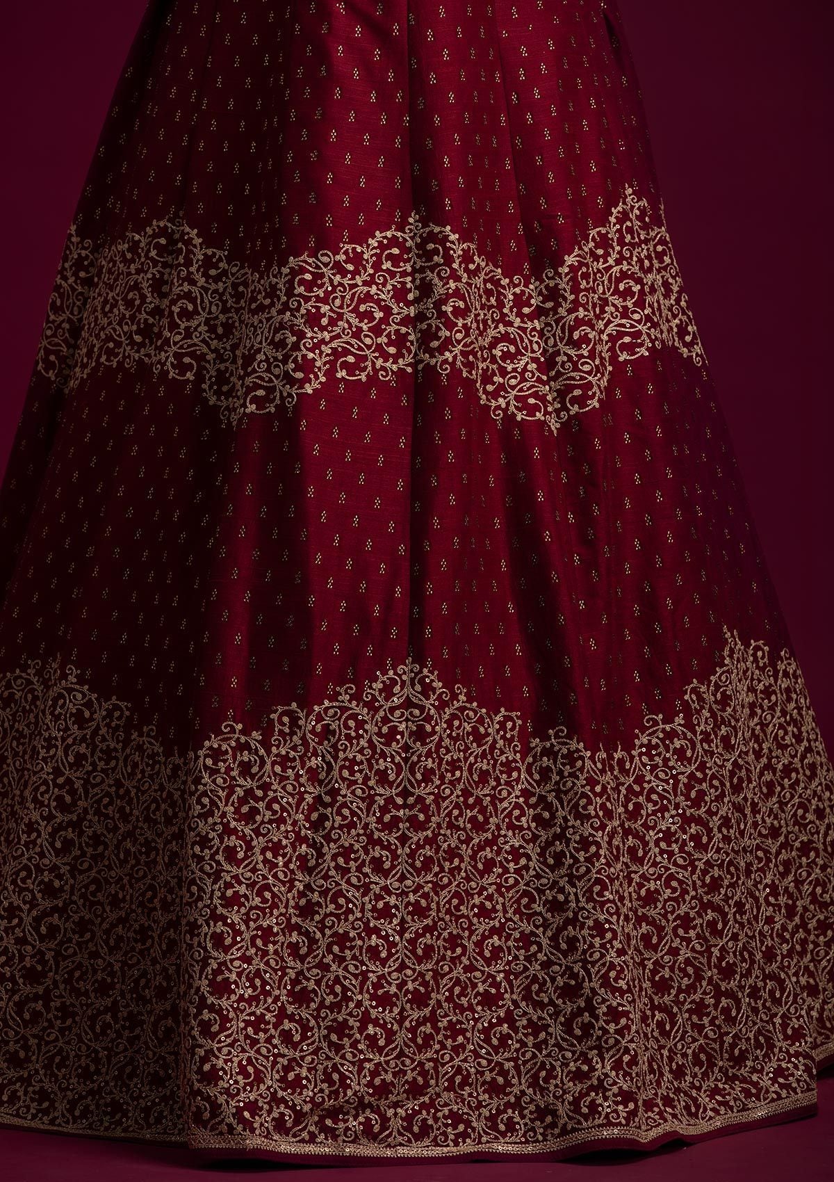 Maroon Zariwork Raw Silk Designer Gown - koskii