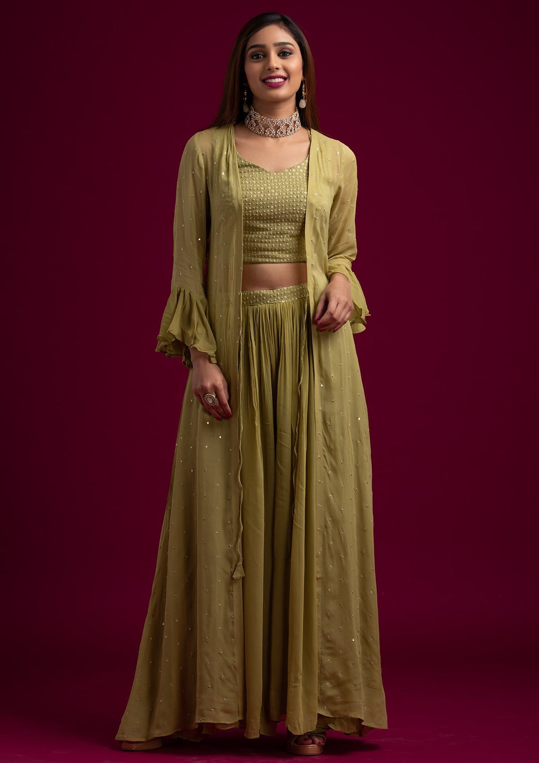 Mehendi Sequins Georgette Designer Salwar Suit - koskii