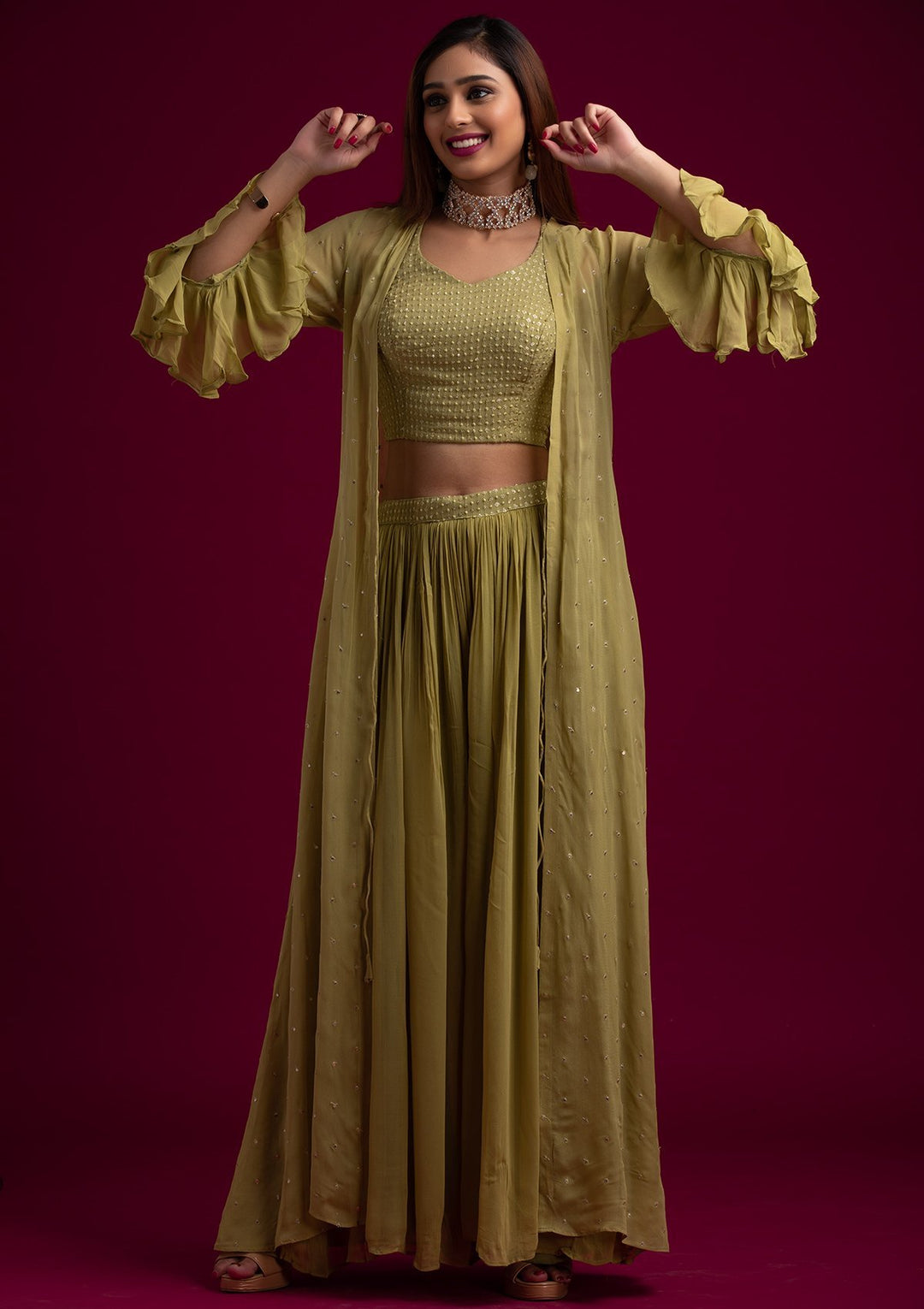 Mehendi Sequins Georgette Designer Salwar Suit - koskii