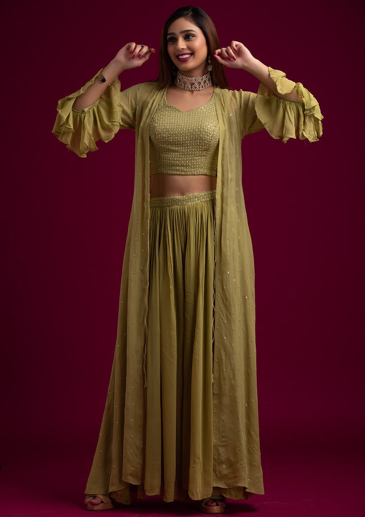 Mehendi Sequins Georgette Designer Salwar Suit - koskii
